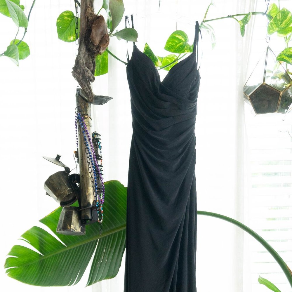 LaFemme Size 0 Black gown high slit